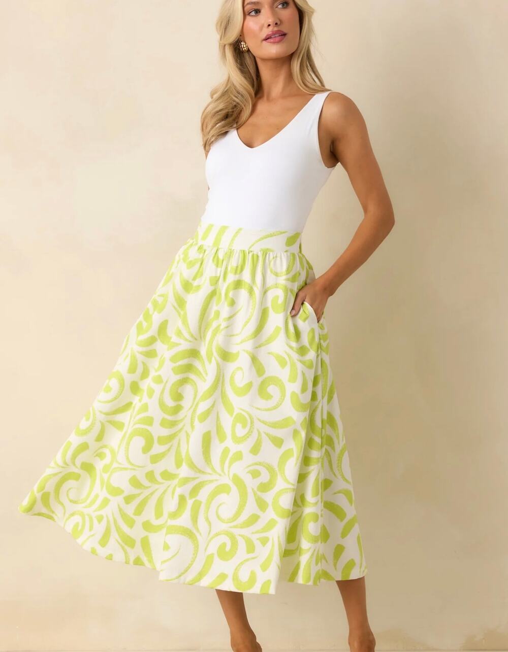 PROSPERINA ERICA MULTI PRINT COTTON MIDI SKIRT sz XS $156
